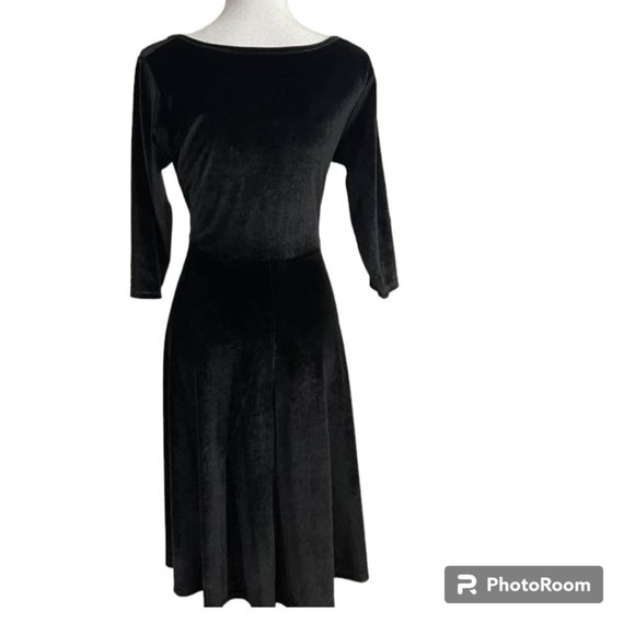 Velvet Midi Black Dress Holiday Event Minimalist - M - Picture 7 of 11
